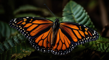 Naklejka premium The Vibrant Orange Wings of a Monarch Butterfly Rest Gently.