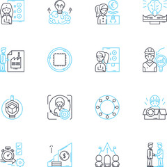 Administration linear icons set. Efficiency, Management, Organization, Coordination, Planning, Communication, Streamlining line vector and concept signs. Generative AI