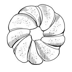 Graphic drawing of bread. For printing on the packaging of bakery products, bakeries, restaurants, website design, printing of kitchen textiles and packaging paper. Linear illustration. Vector image. 