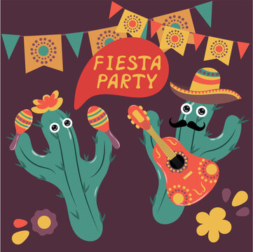 Poster for a Mexican party with funny cacti