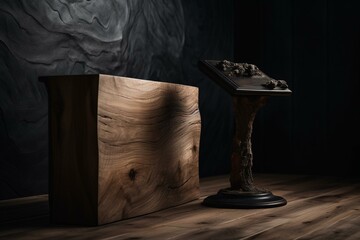 Authentic wood lectern and backdrop. Generative AI