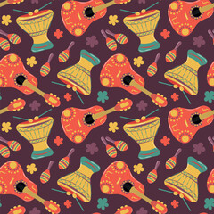 Seamless pattern with Mexican musical instruments