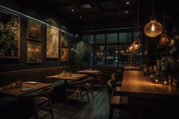 Scene of a restaurant at night. Generative AI
