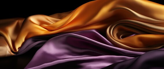 Fototapeta na wymiar Abstract Background with 3D Wave Bright Gold and Purple Gradient Silk Fabric