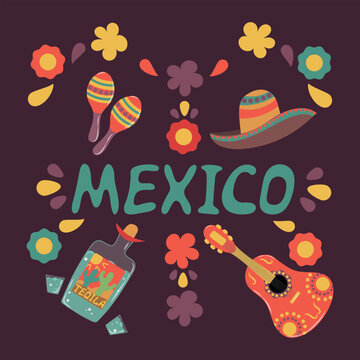 Poster with objects of Mexican culture