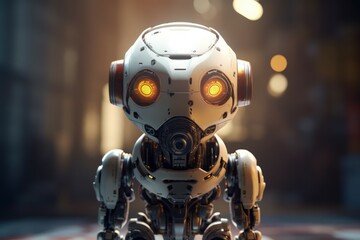 Fototapeta na wymiar Cute little robot for friendship with kids. Modern technology concept. AI generated, human enhanced