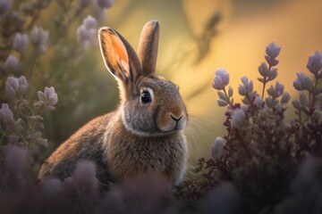 Fototapeta na wymiar Cute rabbit in nature in natural habitat. AI generated, human enhanced