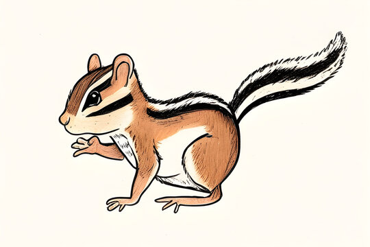 ai-generated pencil crayon  illustration of a cute brown chipmunk