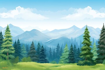Fototapeta premium scenic green field with mountains and trees in the background. Generative AI