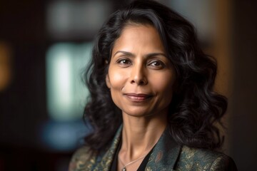 Portrait of a confident and proud Indian businesswoman in an executive role, displaying professionalism in an office setting, generative ai