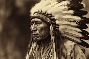 Portrait of Native American Indian Apache Man. Generative AI
