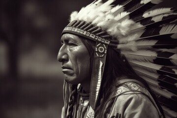 Fototapeta na wymiar Portrait of Native American Indian Apache Man. Generative AI 