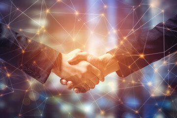 Businessman handshake for teamwork of business merger. Businessmen shaking hands to confirm agreement. Generative AI - obrazy, fototapety, plakaty