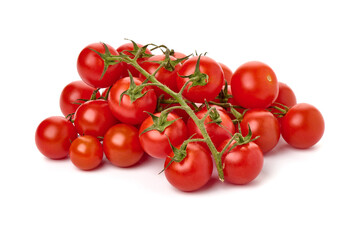 Tomato cherry on branch isolated on white background.