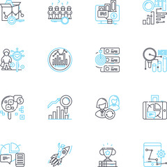 Financial blueprint linear icons set. Budgeting, Planning, Investing, Saving, Goals, Strategies, Financial line vector and concept signs. Wealth,Management,Portfolio outline illustrations