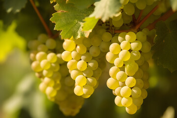 Ripe Riesling Grapes on the Vine: AI Generated Image - obrazy, fototapety, plakaty