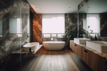 Fototapeta na wymiar Contemporary bathroom in contemporary house. Generative AI