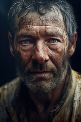 Fototapeta premium Striking portrait of a high seas worker with oil-stained face, capturing their ruggedness and resilience. Created with generative A.I. technology.