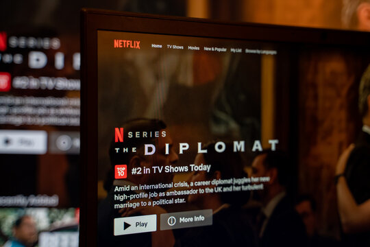 The Diplomat tv series poster on Netflix site. The Diplomat is an American political thriller television series created by Debora Cahn. Ankara, Turkey - April 27, 2023.