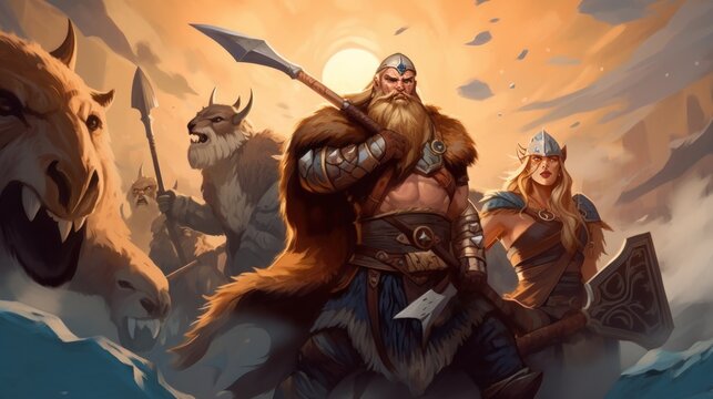 World inspired by Norse mythology, with fierce Vikings, epic battles, and divine creatures