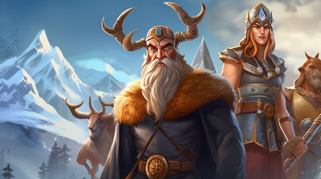 World inspired by Norse mythology, with fierce Vikings, epic battles, and divine creatures