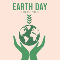 Colored earth day poster hands holding planet Vector