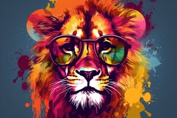 Colorful Pop Art Lion Wearing Sunglasses, Generative AI