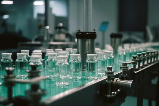 Close-up of the production of tablets for pharmaceuticals, the pharmaceutical or cosmetic industry, the production line of a medical or cosmetic factory.Generative AI