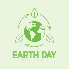 Isolated planet earth with recyclable symbol Happy earth day poster Vector
