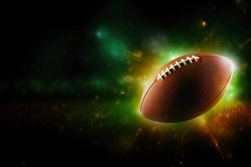 American football ball close up on black background. Generative AI