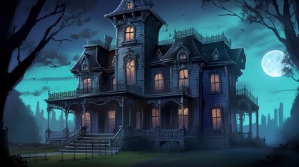 Fototapeta premium Haunted mansion with hidden rooms, ghostly apparitions, and supernatural puzzles to solve