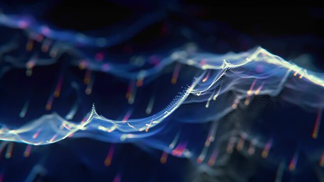 Data lake or ocean background. Looped. Dot terrain violet waves. Light trails. Big data. Abdominal membrane.