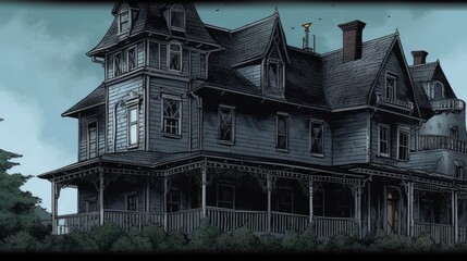 Haunted mansion with hidden rooms, ghostly apparitions, and supernatural puzzles to solve