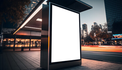 Blank Verticle Outdoor Event advertisment screen for marketing purpose, Empty LED screen for event advertisment, white LED screen mockup	in city, generative ai
