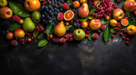 Fototapeta na wymiar Big Fruits on Slate Background