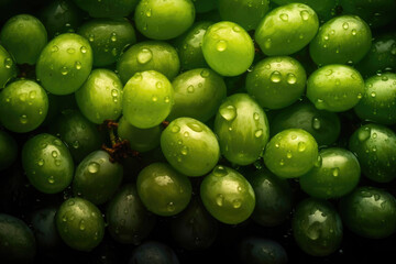 Green grapes, seamless background, visible drops of water. Generative AI