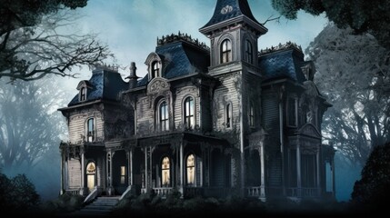 Obraz premium Haunted mansion with hidden rooms, ghostly apparitions, and supernatural puzzles to solve