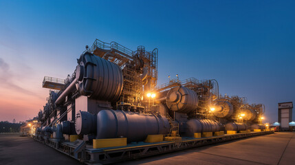 Fototapeta na wymiar Gas turbine electrical power plant with in Twilight power for factory energy concept, generative ai