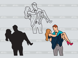 Man carrying Woman Silhouette, Man Carrying Woman EPS Cut Files, Boy Carry Girl Vector, Romantic Lovers Flirting, Carrying EPS, Man Carrying Woman Bundle
