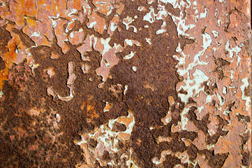 Texture of old paint on a rusty surface.