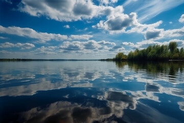 Fototapeta premium A scene in which the entire sky is reflected in the water. AI generative