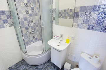 Inside of the interior of white bathroom