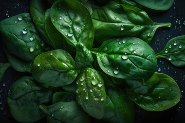 Spinach, seamless background, visible drops of water. Generative AI