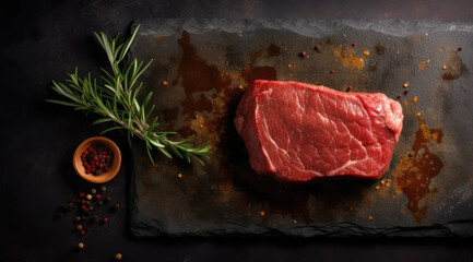 Big background, raw steak on top right.