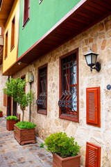 Traditional houses in the old town of Antalya, Turkey. Ancient architecture.