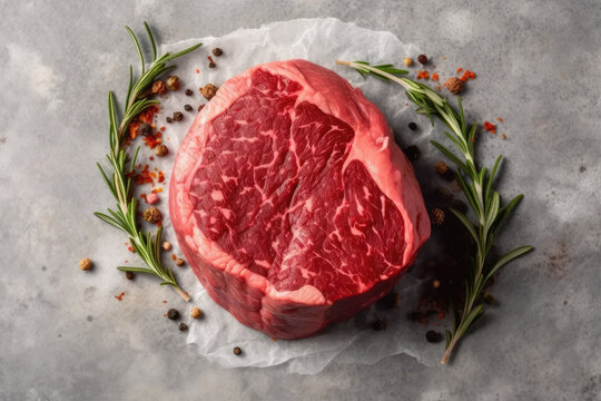 Raw filet mignon, great quality, corner, marble background.