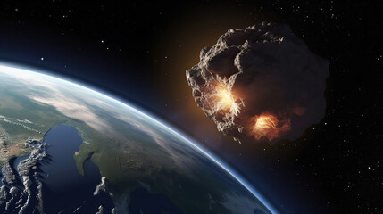 Asteroid Impact On Earth - Meteor In Collision - Contain 3d Rendering, generative ai