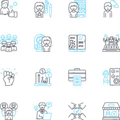 Creative marketing linear icons set. Innovation, Creativity, Differentiation, Branding, Synergy, Disruption, Storytelling line vector and concept signs. Engagement,Authenticity,Experiential outline