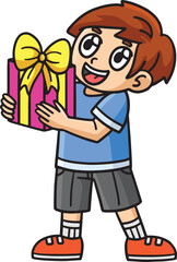 Child Giving Gift Cartoon Colored Clipart