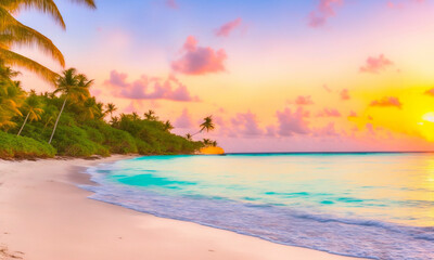 Beach in Caribbean island at sunset (Generative AI)